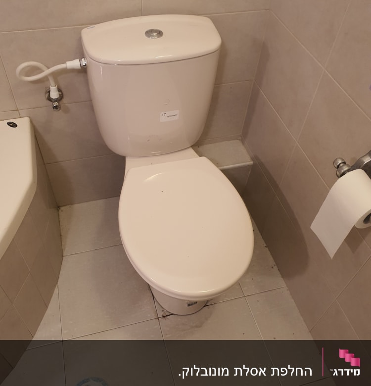 אסלה עם חיבור מים, רצפת אריחים, נייר טואלט